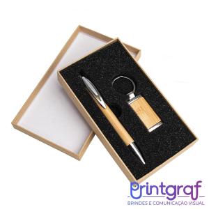 Kit Caneta e Chaveiro Bambu  REF: X18835 Bambu  Gravação a Laser   
